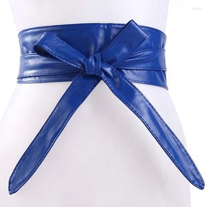 Bälten kvinnor snör upp bältet bowknot för längre bred bindning midjeband slipsar båge damer klänning dekoration mode pu 2024 vuxen