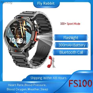 Smart klockor Fly Rabbit New Outdoor Smart Watch Men with Ficklight Sport Fitness Tracker Armband Waterproof Smartwatch för Android iOS YQ240125