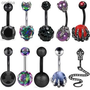Navel Bell Button Rings 1st Black Crystal Belly Button Rings Surgical Steel Snake Body Piercing Navel Heart Sexig Belly Ring Piercing Ombligo Jewelry YQ240125