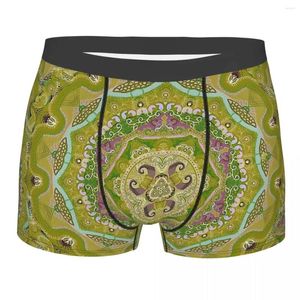 Cuecas mandala deco flor amarela design pintado à mão calcinha de algodão masculino roupa interior confortável shorts boxer briefs