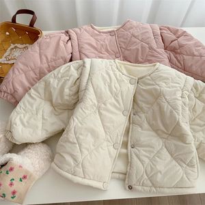 8083 Children Coat Winter Quilted Stitching Sleeve Baby Girls Solid Color Padded Velvet Jacket 240122