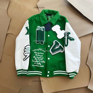 Jaquetas masculinas marca de moda homens mulheres jaqueta l vintage solto manga longa verde beisebol homem hip hop outono varsity casual quente bombardeiro roupas 476