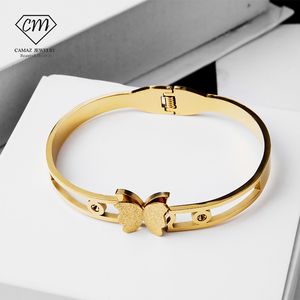 Pulseira feminina da moda CAMAZ joias de aço inoxidável com pingentes de borboleta pulseira banhada a ouro 18k