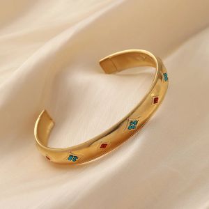 Luxury Zircon Crystal Open Cuff Armband för kvinnor 14K Yellow Gold Color Vintage Justerbar Bangle No Fading Jewelry Gift