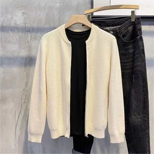 Herrtröjor kläder cardigan stickad tröja manlig zip-up jacka vanlig kappa avslappnad fast färg blixtlås 90-tal vintage koreansk stil elegant x