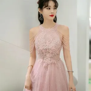 Casual klänningar rosa aftonklänning för kvinnor 2024 Summer Graduation Säsong Temperamentkändis bankett brudtärna förlovning födelsedag dres