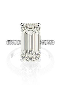 Prawdziwy 925 Srebrny Szmaragd Cut Stworzony diamentowe obrączki Moissanite Diamond For Women Luksusowa propozycja zaręczynowa 2011167292596