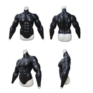 Kostüm aksesuarları crossdressing fetiş gerçekçi tam siyah silikon kas takım elbise erkek sahte göğüs koyu tonu insan gövdesi