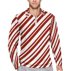 Men's Polos Red And White Line Polo Shirts Man Candy Cane Stripe Casual Shirt Autumn Collar T-Shirts Long-Sleeve Custom Oversized Clothing