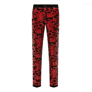 Männer Hosen Rot Floral Pailletten Samt Kleid Männer 2024 Stilvolle Slim Fit Gerade Anzug Herren Hochzeit Party Prom Bühne hosen