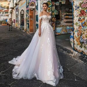 Stunningbride 2024 Lace Appliques Princess Bohomian Beach Wedding Dress Lace-up Back Princess Illusion Cap Sleeve V-Neck Bridal Gowns