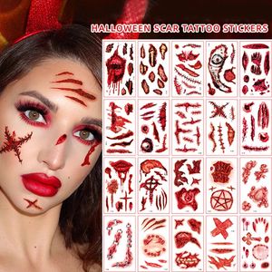 10 Stück Halloween Zombie Narben Wassertransferstiche Blut Fake Bloody Temporäre Tattoos Kostüm Wunde Wasserfest Make-Up 240122