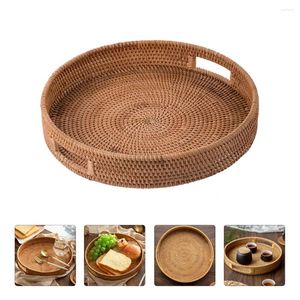 Dinnerware Sets Round Rattan Woven Serving Tray With Handles Wicker Coffee Trays Platter Basket For Breakfast Bread