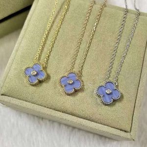 Love Clover Designer Charm Pendant Neckor for Women Light Purple Stone Diamond Goth Sailoroon Sister Whale Moissanite Chain153