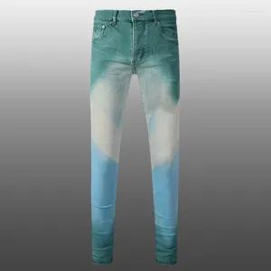 Men's Jeans American Gradient Contrast Color Men High Quality Casual Skinny Trouser Heavy Industry Spray Painted Stretch Pants