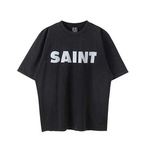 Camisetas de manga corta para hombres y mujeres, lavadas, clásicas, con estampado clásico de American High Street Saint Michael