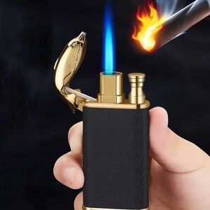 Lighters New Dragon shaped Double Spitfire Flame Open Fireproof Butane Gas Lamp for Mens Gifts Small Toys Cigarette Lighting Tools S24513