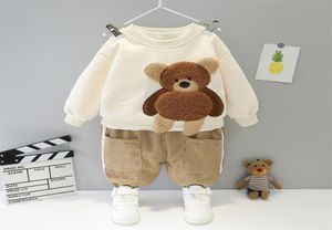 Moda bebê conjuntos de roupas de inverno da criança infantil recém-nascido roupas meninas meninos conjuntos de roupas dos desenhos animados urso crianças pelúcia topos pa3175628