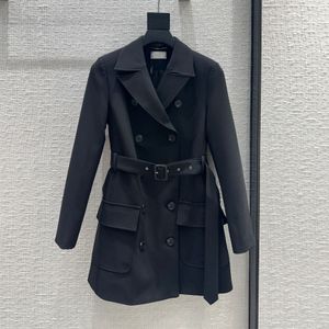 Vestido feminino marca de moda europeia preto lapela pescoço manga comprida terno jaqueta trench coat