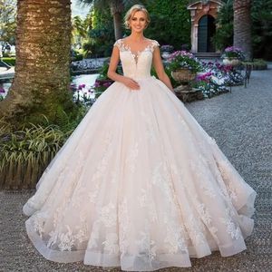 Stunningbride 2024 A-Line Backless Wedding Dresses Luxury Lace Appliques Garden Tulle Plus Size Covered Buttons Court Train Bridal Ball Gowns