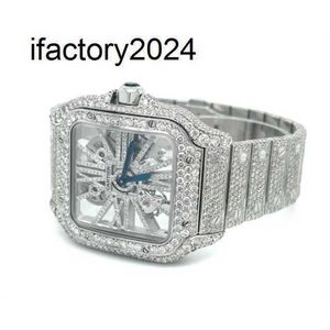 Ap Watch Diamond Moissanite Iced Out могут пройти тест 10A Ct, швейцарское производство, Ct Santos Skeleton, мужские 40 мм, стальные римские часы, 22 карата, с бриллиантами