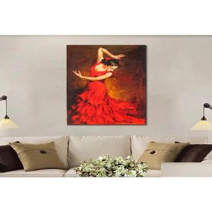 Dipinti Ritratto Arte Figura Dipinti ad olio Ballerina spagnola di flamenco Handmade Astratta Donna Immagine su tela per camera da letto Alta qualità730 Dhc6G