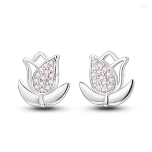 Brincos de garanhão bonito planta série 925 prata esterlina espumante rosa tulipa menina requintado orelha studs romântico festa de casamento jóias presente