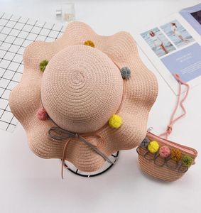 Hårtillbehör Girls Summer Ball Decoration Wavy Straw Hat For Children Panama Kids Sun Cap Baby Beach Hats14399162