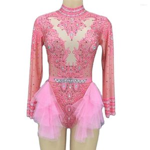 Stage Wear Pattern Printing Sexy Women Clothing Long Sleeve Tights Bodysuit Theatrical Costume Mesh Decoration Dance Performance Suit