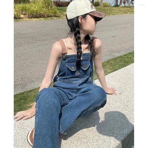 Kvinnors jeans kvinnor denim byxor overaller vår höst mode hög midja rak lös jumpsuit chic fickdesign hängbyxor byxor