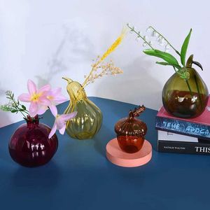 2PCS Vases Creative Fruit Shaped Vase Home Decor Pomegranate Pumpkin Vase Plant Hydroponic Terrarium Art Table Vase Glass Crafts Room Decor
