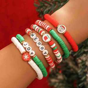 Chain IngeSight.Z 6Pcs/Set Christmas Series Soft Clay Acrylic Letter Bracelet for Women Bohemian Handmade Sock Snowman Jewelry GiftL24