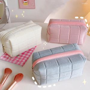 Borse per cosmetici Borsa per trucco in peluche di grande capacità Rosa Bianco Blu Astuccio per matite Carino per studenti Morbido organizzatore multifunzionale