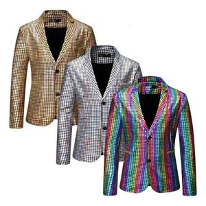 Blazer con paillettes Giacca con paillettes lucide Abiti di Halloween Blazer a due bottoni Tuxedo Disco Glitter Party Blazer per uomo Cena 240118