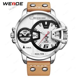 Weide Man Sport Military Pu Brown Leather StrapブレスレットバンドQuartzムーブメントアナログクロックリストウォッチRelogio Masculino