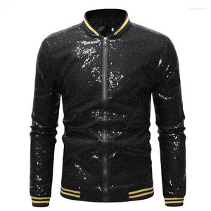 Jaquetas masculinas Mens Black Lantejoulas Varsity e Casacos Shinny Glitter Nightclub Disco DJ Prom Jaqueta Bomber Masculino