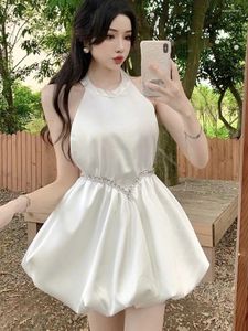 Abiti casual Halter Neck Backless Bow Flower Bud Mini Dress Vintage Sexy Y2K Satin Prom Evening Vestidos Adolescenti