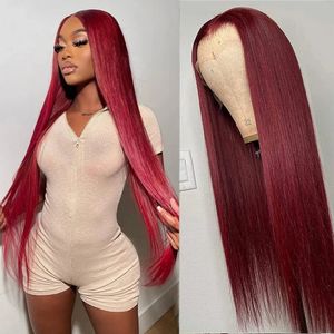 Red Bury 99J 13x4 HD Human Hair Brazil Straight Front Black Women's Color Wig 230125