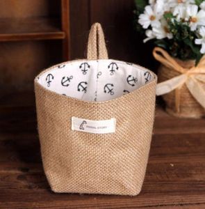 S Zakka Style Storage Box Jute med bomullsfoder Sundries Basket Mini Desktop Storage Bag Hanging 1st 2850289