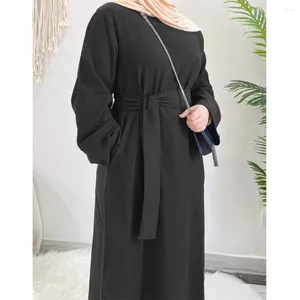 Abbigliamento etnico Ramadan Abaya Donna Musulmana Modesto Casual Lungo Maxi Abito Turchia Arabo Caftano Eid Islam Party Tunica Abito Cintura Donna Jalabiya