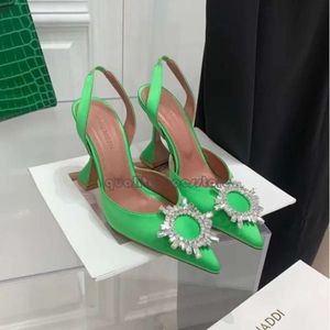 Wedding Sandals Heeled Shoes Dress Shoe Luxury Designer Satin High Amina Muaddi Bow Crystal-embellished Buckle Pointed Toe Sunflower Pcv Sandal 10cm Dinner 328