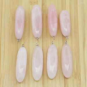 Colares de pingente vendendo pedra natural longo forma oval rosa quartzo pingentes encantos fazendo moda jóias acessórios atacado 10 pçs