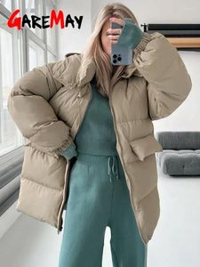 Trench da donna Parka invernale 2024 Giacca calda Blu Vintage imbottito spesso oversize in cotone nero trapuntato con cappuccio per le donne