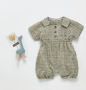 Rompers Vintage Gingham Boys And Girls Romper Summer Short Sleeve Infant Baby Jumpsuit Clothes Breathable Linen Cotton Toddler Out3588844