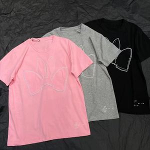 デザイナー服女性サマーTシャツパッチ刺繍ウサギロゴルーズインサートピュアコットン短袖