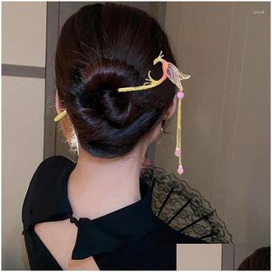 Saç klipsleri barrettes vintage püskül Phoenix öğrenci inci rhinestone kelebek çubuk Hanfu mücevher aksesuarları cazibe metal saç tokaları dr otemc