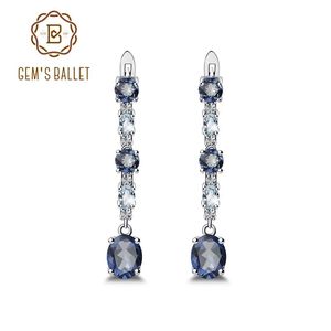 Charm Gem'in Balesi Sterling Sier Fine Jewelry 5.56ct Doğal Iolit Mavi Mistik Kuvars Gökyüzü Mavi Topaz Klip Küpeler Kadınlar İçin