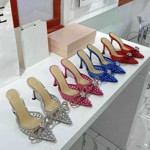 Sandals Butterfly-Knot Summer Women Sandals Crystal Ankle Strap Women Pumps Elegant Sequins High-heeled Sandals Pointed Mules Slippers J240126