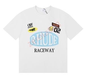 RH 디자이너 Mens Rhude 자수 T 셔츠 여름 남성 탑 레터 폴로 셔츠 여자 Tshirts 의류 짧은 슬리브 대형 플러스 크기 100%면 티