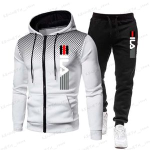 Herrspåriga nya vinterkläder för män Set Tryck Hoodie Set Fleece Zipper Sweatshirt Casual Sport Sweatpants Mens Tracksuits 2021 T240126